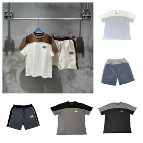 SynaWorld embroidered letter patchwork short-sleeved T-shirt shorts set-2789  